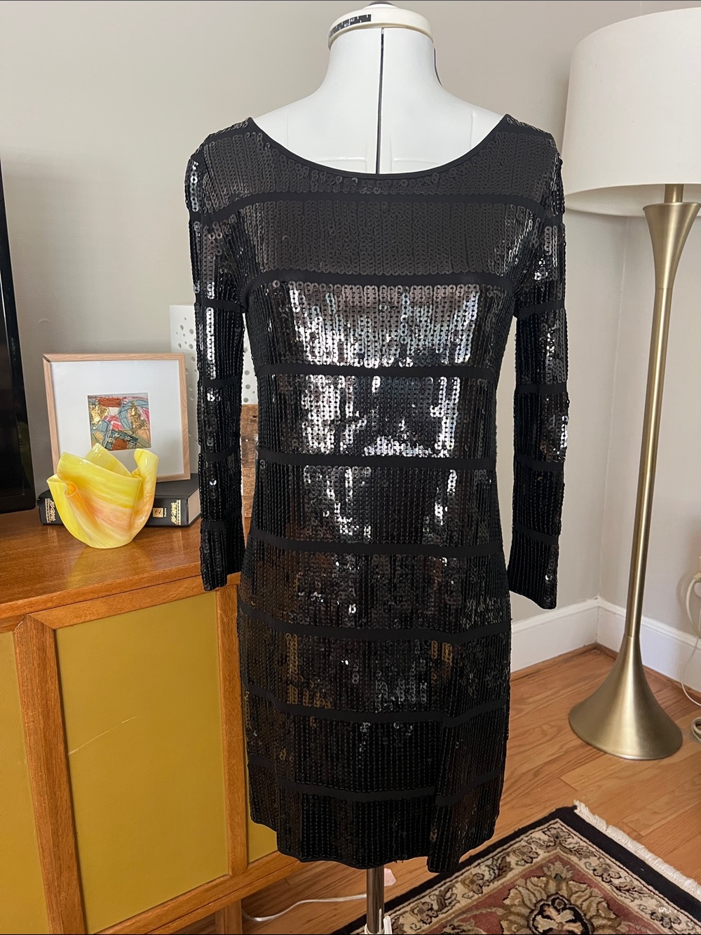 Theory Black Sequined Mini Shift Dress